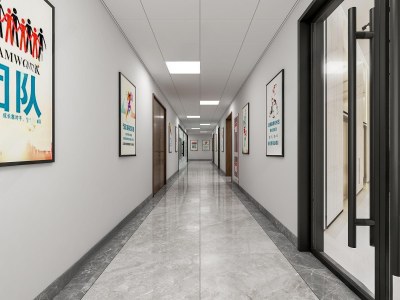 现代办公室过道3D模型下载